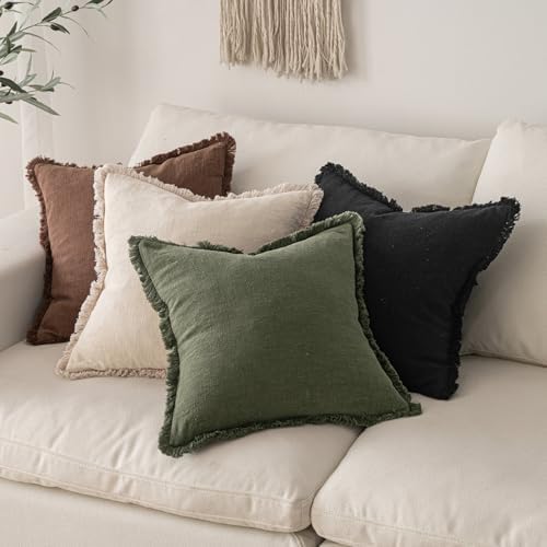 MIULEE Boho Linen Fringe Decorative Throw Pillow Covers Black 20x20 - Image 5