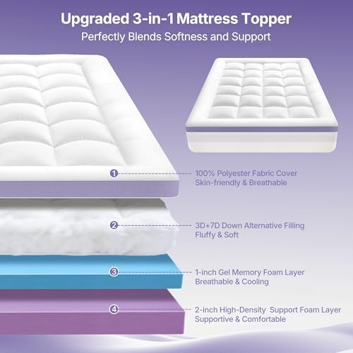 5 Inch Dual Layer Memory Foam Mattress Topper Full Size, Soft Dorm Bed Topper - Image 5