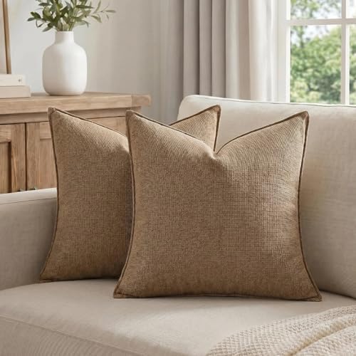 Fancy Homi Set of 2 Euro Sham Brown 26x26 Inch Soft Chenille Decorative Throw - Image 5