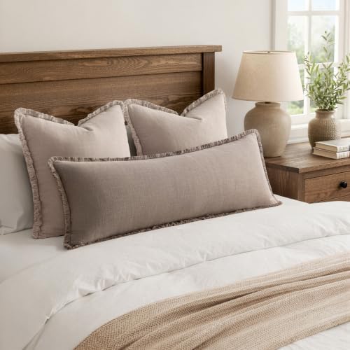 MIULEE 14x36 Long Linen Fringe Lumbar Pillow Covers Set of 1 Dune - Image 5