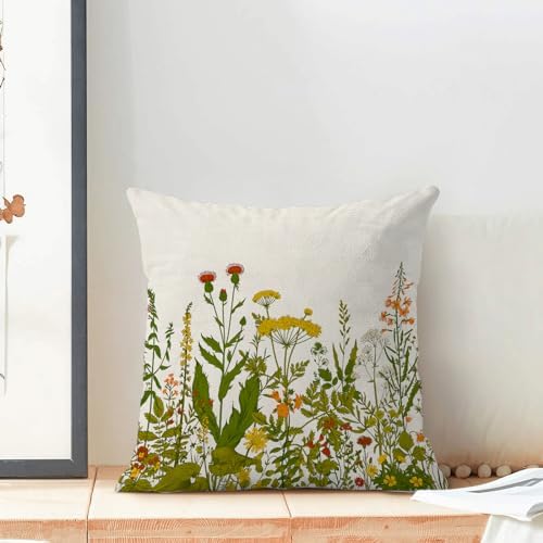AEIOAE Yellow and Green Pillow Covers 20x20 Inch Set of 2, Spring Wildflower - Image 3