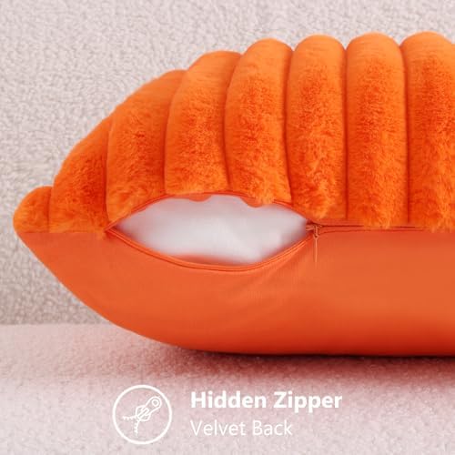 decorUhome Fall Faux Fur Throw Pillow Covers 16x16 Set of 2 Orange - Image 3