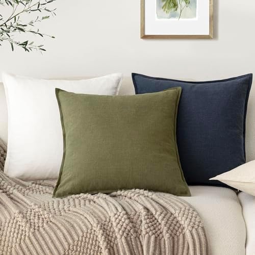 Foindtower Linen Solid Decorative Throw Pillow Covers 26x26 Olive Green - Image 5