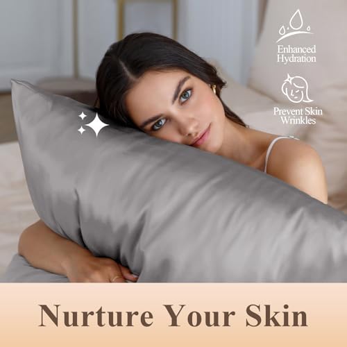 Silk Like Satin Pillowcase Queen Size, Dark Grey, 2 Pack, 20x30 Inches - Image 4