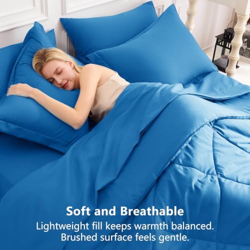 CozyLux Oversized Queen Comforter Set 98"x98", 7 Piece, Royal Blue - Image 4