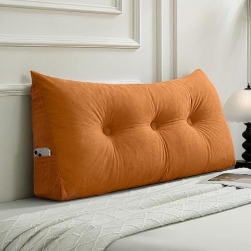 Gnostik Wedge Pillow Headboard Twin/Twin XL Orange Long Back Reading Pillow by Unknown