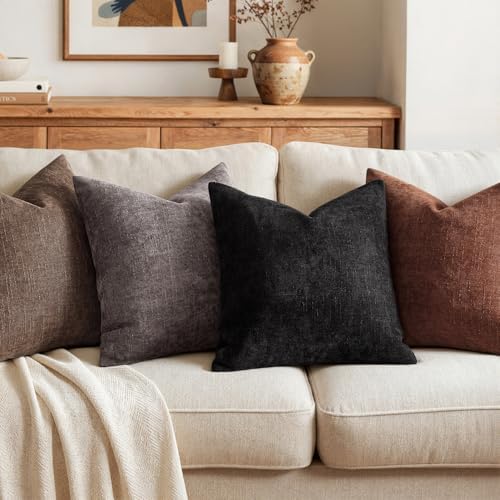 MIULEE 24x24 Inch Euro Textured Chenille Throw Pillow Covers Black - Image 4