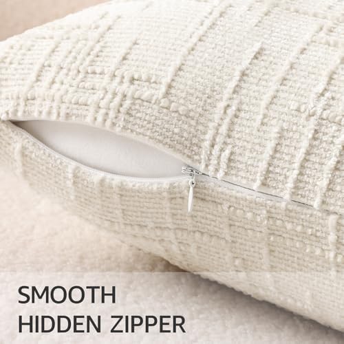 decorUhome Textured Chenille Throw Pillow Covers 22x22 Set of 2 Cream White - Image 3