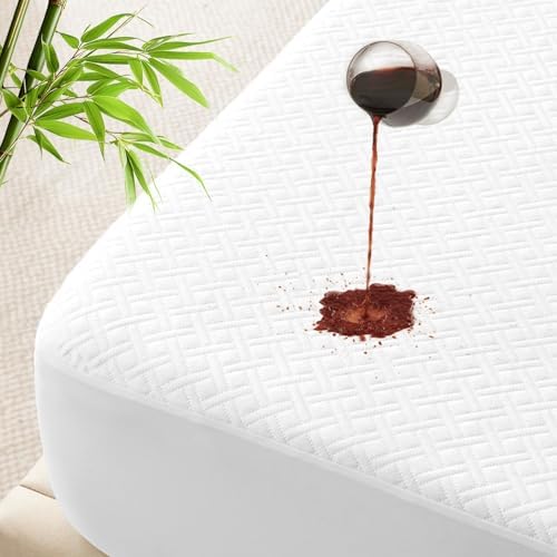 Full Size Waterproof Mattress Protector Bamboo Viscose, Soft Mattress Pad by LUXELINEN