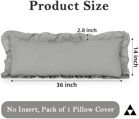 JoraLion Ruffled Lumbar Pillow Cover 14x36 Solid Light Gray - Image 4
