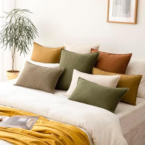 Foindtower Linen Solid Decorative Throw Pillow Covers 18x18 Honey Mustard - Image 7