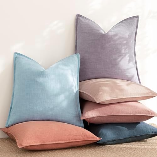 Foindtower Linen Solid Decorative Throw Pillow Covers 22x22 Light Purple - Image 6