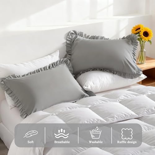 Ruffled King Pillow Shams, 2 Pack, 20x36 Inches, Smoke Grey - Image 4