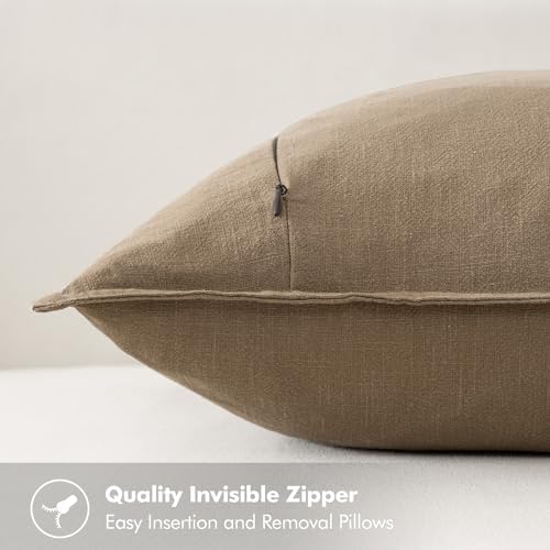 MIULEE Khaki Boho Linen Decorative Pillow Covers 20x20 Inch Pack of 4 - Image 4