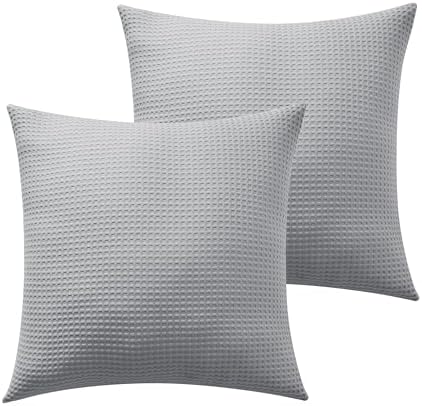 100% Cotton Waffle Weave Throw Pillow Covers Set of 2, Hidden Zipper Closure - Image 2