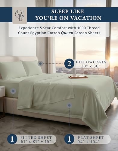 LANE LINEN Bed Sheets Queen Size 100% Egyptian Cotton Sateen - Image 2