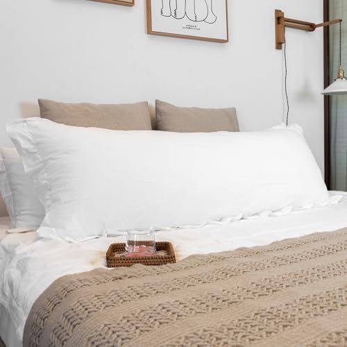 JoraLion Ruffled Body Pillow Cover 20x54 Solid White by JoraLion