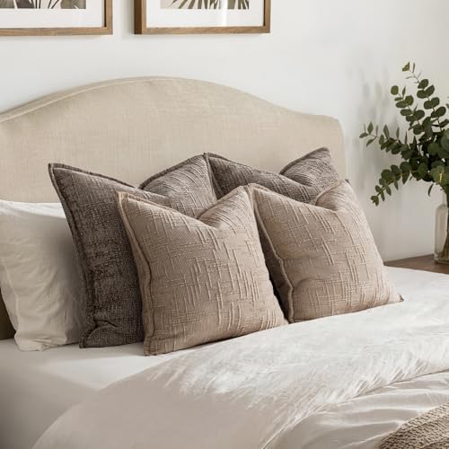 MIULEE Slubby Textured Decorative Euro Throw Pillow Covers Oatmeal 24x24 - Image 5