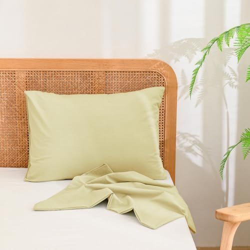 BESTOUCH Washed Cotton Pillowcases Linen Feel Light Yellow Queen - Image 2