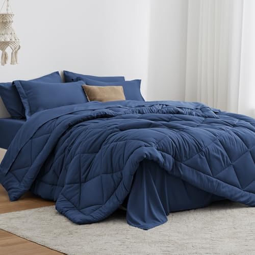 Love's cabin Twin Comforter Set Dark Blue, 5 Pieces Twin Bed in a Bag, All by Lovescabin