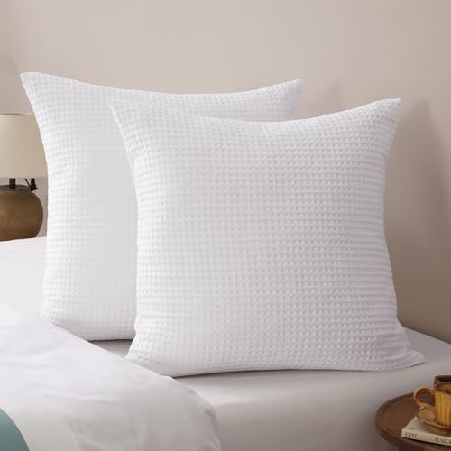PHF Ultra Soft Waffle Weave Euro Shams Pillow Covers, No Filling, 2 Pack 26" x by PHF