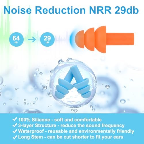 Ear Plugs for Swimming, Sleeping Noise Cancelling, Reusable Silicone Earplugs - Image 2