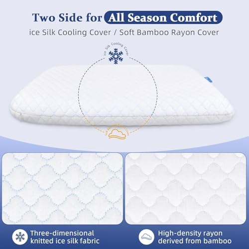 Thin Flat Pillow for Sleeping – 1.75" Ultra Slim Cooling Memory Foam Pillow for - Image 2