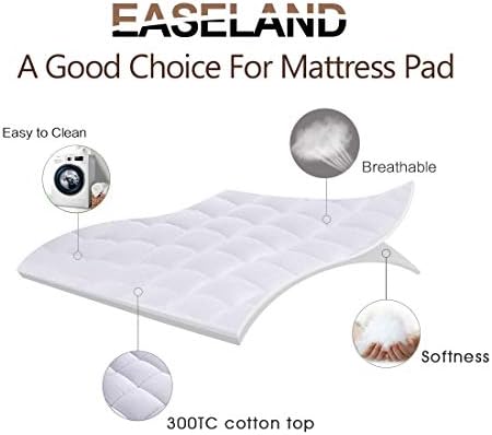 EASELAND King Size Mattress Pad Cotton Pillow Top Mattress Topper White - Image 2