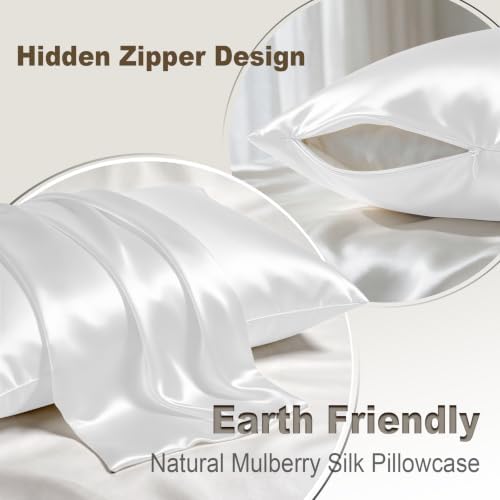 LYSHIN White Silk Pillow Cases 2 Pack Queen Size - Image 2