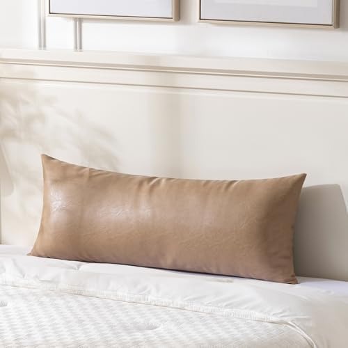Fancy Homi Tan Boho Long Lumbar Faux Leather Body Decorative Throw Pillow Cover by Fancy+Homi