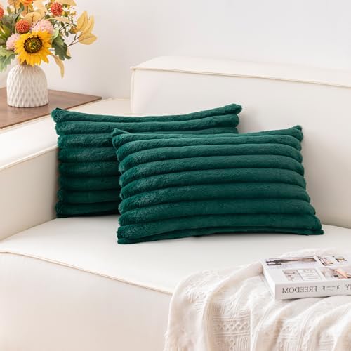 Pack of 2 Faux Fur Christmas Throw Pillow Covers 12x20 Inch by Unknown