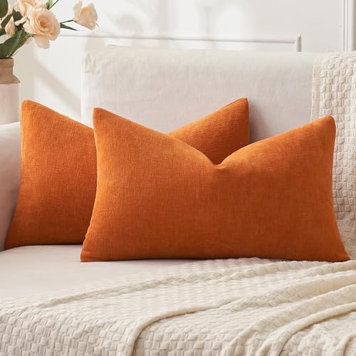 MIULEE Fall Orange Chenille Couch Lumbar Throw Pillow Covers by MIULEE