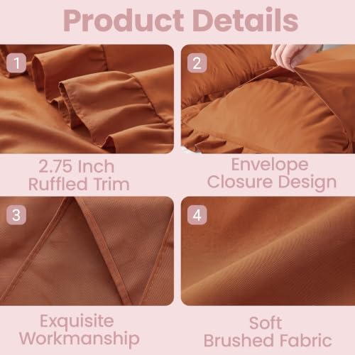 Set of 2 Brushed Microfiber Ruffle Pillow Cases Body Size Tangerine - Image 3