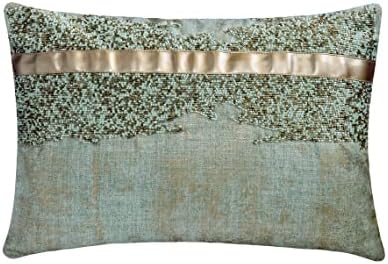 The HomeCentric Decorative Blue 12"x22" Lumbar Pillow Cover, Jacquard Beaded & by TheHomeCentric