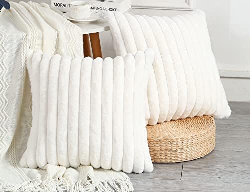 PANOD Set of 2 Faux Fur Decorative Throw Pillow Covers 18 x 18 White, Luxury by PANOD