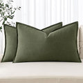 MIULEE Decorative Linen Lumbar Pillow Covers 12x20 Inch Dark Olive Green by MIULEE