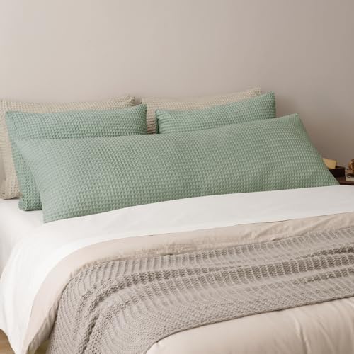 PHF Ultra Soft Waffle Body Pillowcase, Sage Green, Breathable, Skin-Friendly - Image 6