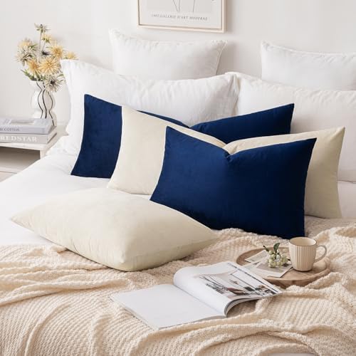 MIULEE 16x24 Inch Lumbar Velvet Throw Pillow Cover Set of 1 Dark Blue - Image 2