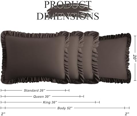 Ruffled Queen Pillow Shams, 2 Pack, 20x30 Inches, Dark Brown - Image 3