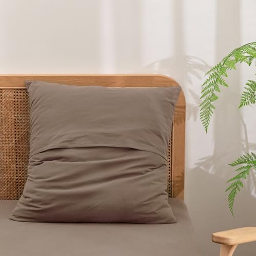 BESTOUCH Washed Cotton Pillowcases Linen Feel Pine Bark Brown Euro - Image 2