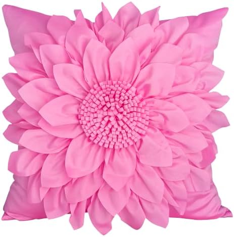 Hot Pink Accent 3D Flower Decorative Throw Pillow Covers by BellasGifts