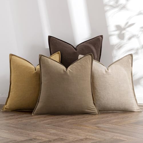 MIULEE Neutral Gold/Brown Boho Linen Pillow Covers 20x20 Inch Pack of 4 by MIULEE
