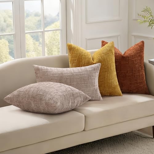 decorUhome Textured Chenille Throw Pillow Covers 12x20 Set of 2 Oatmeal - Image 4