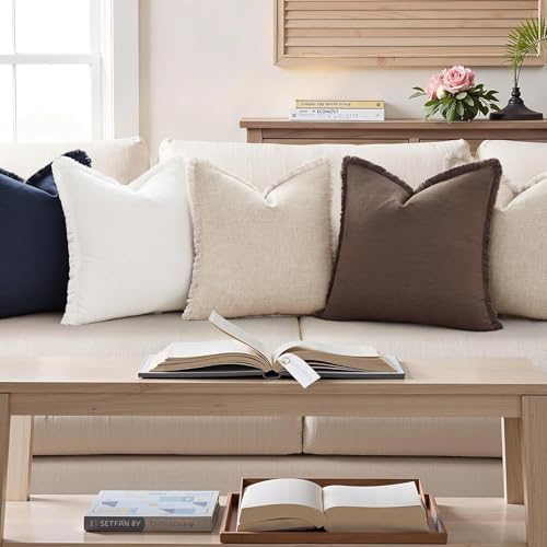 decorUhome Linen Fringe Navy Blue Throw Pillow Covers 20x20 Set of 2 - Image 7