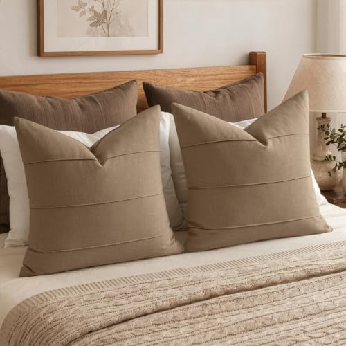 MIULEE Decorative Linen Throw Pillow Covers 20x20 Coco Brown Striped - Image 5