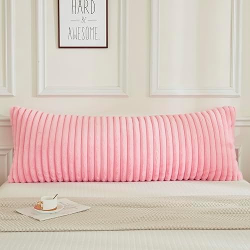 JAUXIO Faux Fur Fluffy Body Pillow Cover Luxury Textured Vertical Stripe Plush - Image 2