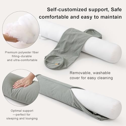 Long Bolster Pillow for Bed – Soft Corduroy Body Pillow for Adults, Ergonomic - Image 3
