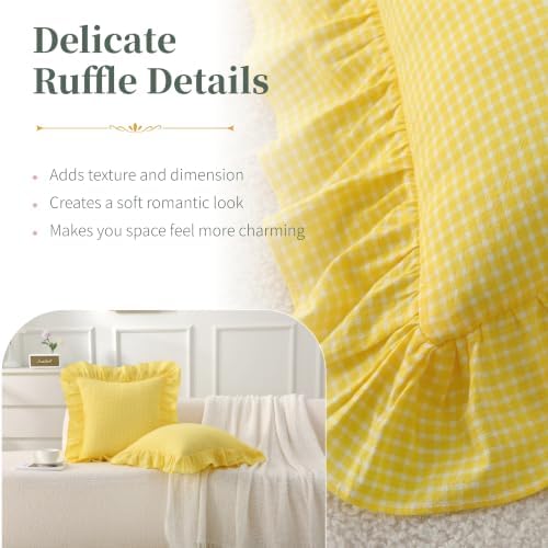Gingham Throw Pillow Covers 18x18, Sunny Yellow, Ruffle Trim - Image 5