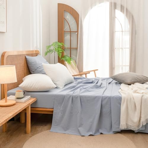 BESTOUCH Washed Cotton Pillowcases Linen Feel Off White Queen - Image 5