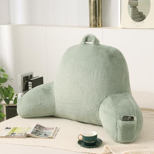 Large Plush Backrest Pillow for Sitting in Bed, Faux Fur by PAJEO